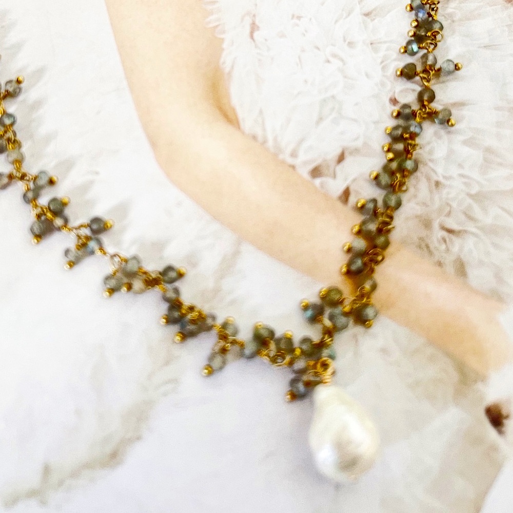 🔥Bundle Me🔥Freshwater Pearl & Raw Gem Crystal Bead Gold Necklace